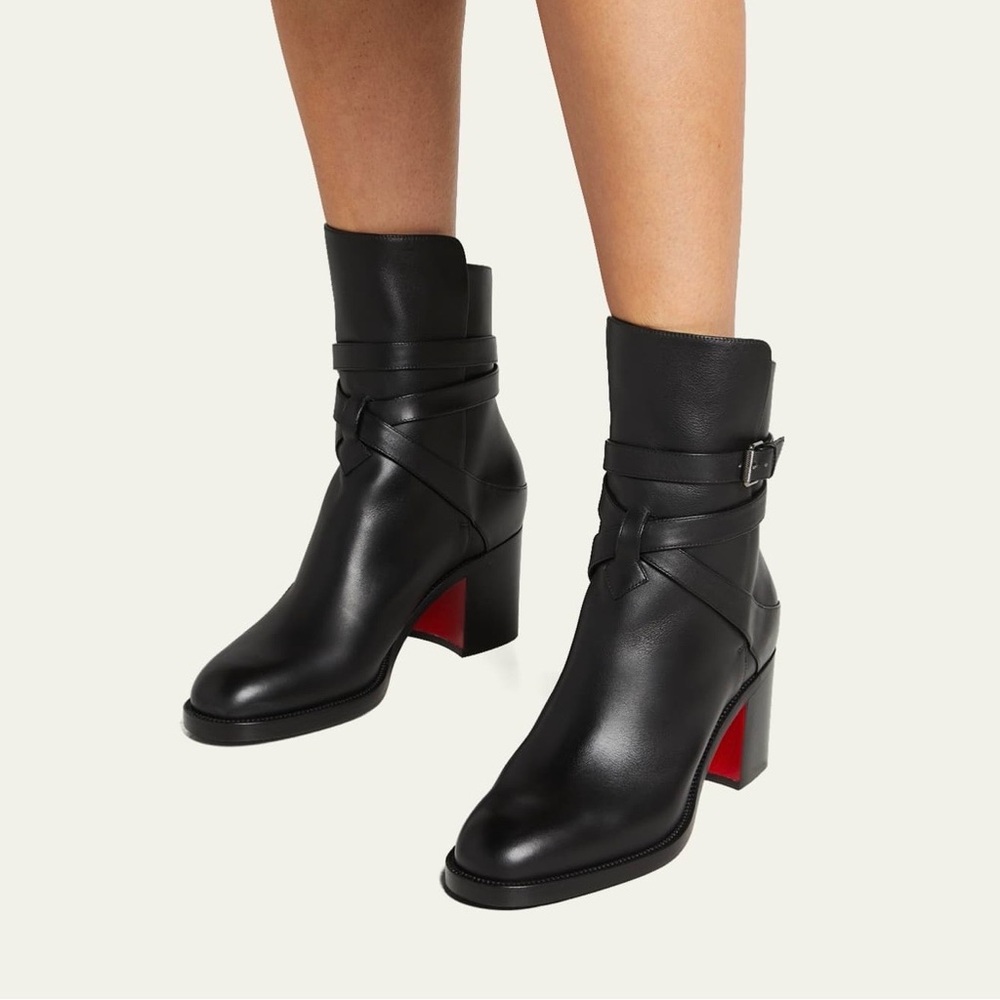 Christian Louboutin Karistrap 70 Ankle Boots (Sz EU 41) Calfskin Leather Black